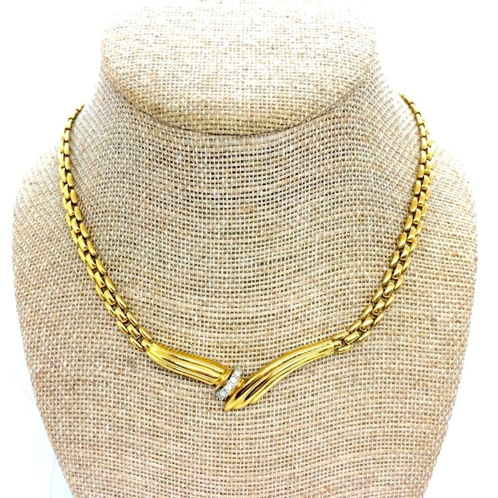 Vintage Nina Ricci Necklace Gold Tone Rhinestone Chain Elegant 80s Classic Colla